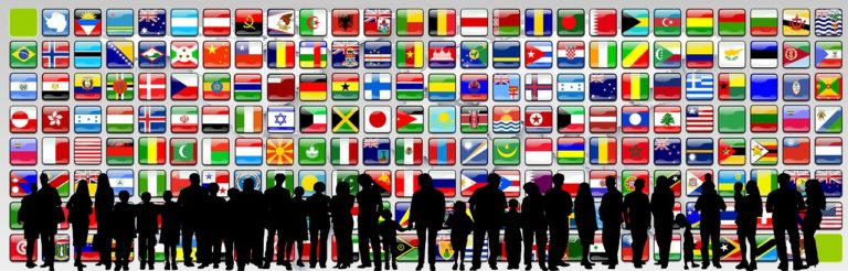 continents, flags, silhouettes